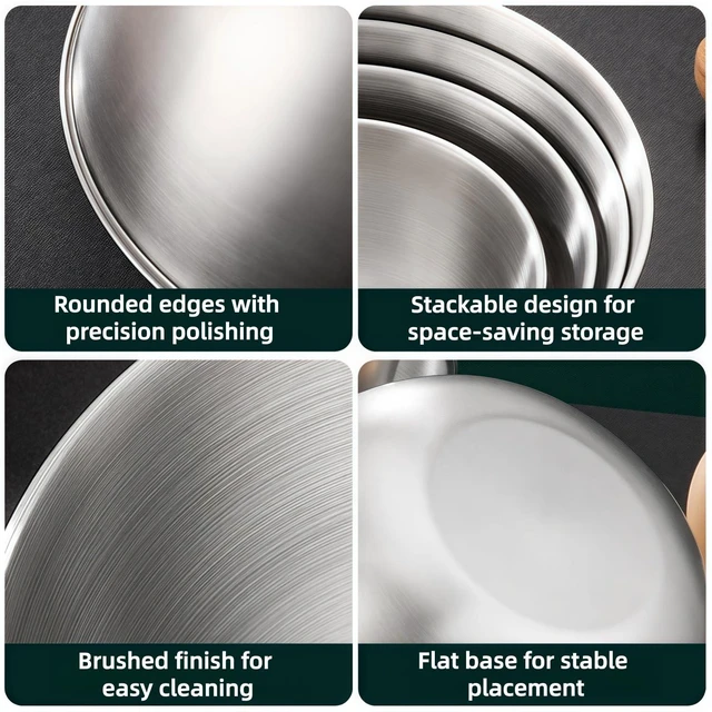 Alt view image 5 of 7 - 3 Pack 304 Stainless Steel Mixing Bowls 700/1200/2000ml | Metal Kitchen Bowls for Baking, Salad, Prep & Storage, Stackable Stainless Steel Bowl Set