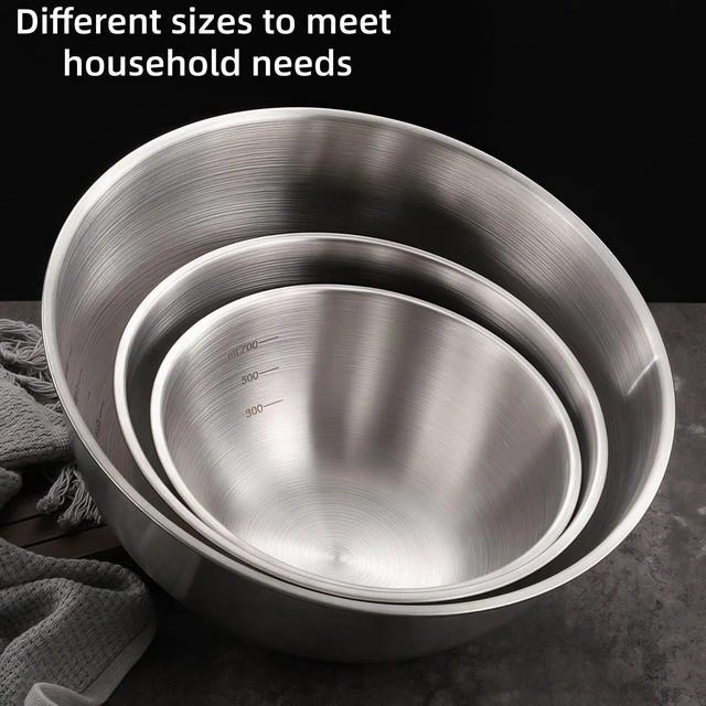 Alt view image 6 of 7 - 3 Pack 304 Stainless Steel Mixing Bowls 700/1200/2000ml | Metal Kitchen Bowls for Baking, Salad, Prep & Storage, Stackable Stainless Steel Bowl Set