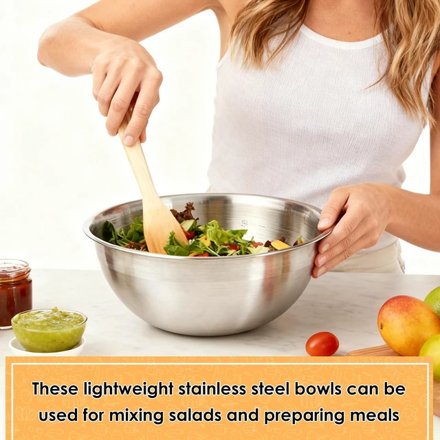 Alt view image 5 of 7 - Stainless Steel Mixing Bowls, Set of 5 | Heavy Duty Stackable Nesting Bowls, Metal Mixing Bowls for Cooking Prepping Salad Serving, No Lids