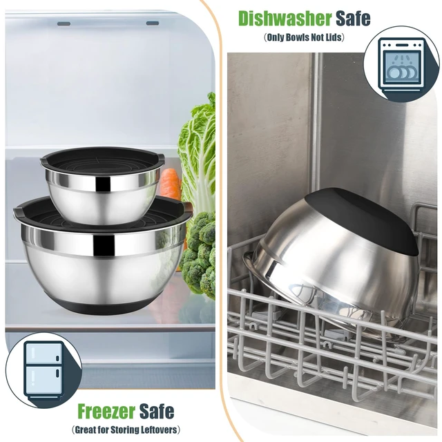 Alt view image 7 of 7 - Mixing Bowls with Lid Set, Nesting Bowl for Storing, Black | 5 Piece Stainless Steel Salad Mixing Bowls for Prepping, 3 Grater Attachments & Non-Slip Bottoms, Size 1/1.5/2 / 2.6/4.6 QT