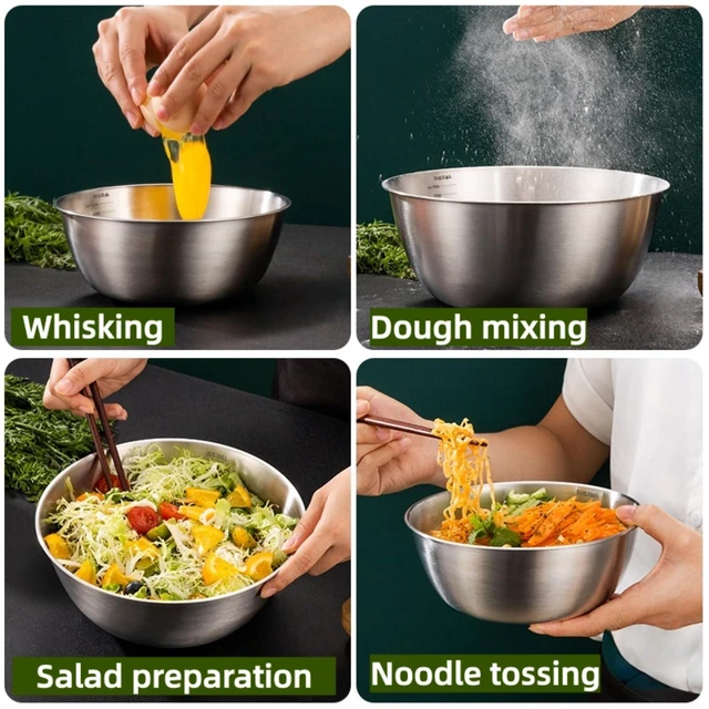 Alt view image 7 of 7 - 3 Pack 304 Stainless Steel Mixing Bowls 700/1200/2000ml | Metal Kitchen Bowls for Baking, Salad, Prep & Storage, Stackable Stainless Steel Bowl Set