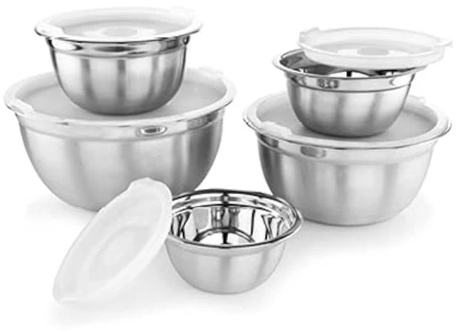 Main image of Premium Stainless Steel Mixing Bowls with Lids, Set of 5 Brushed Stainless Steel Mixing Bowl Set, Easy To Clean, Space Saving, Great for Cooking, Baking, Prepping (0.25qt, 1qt, 1.5qt, 3qt, 5qt)