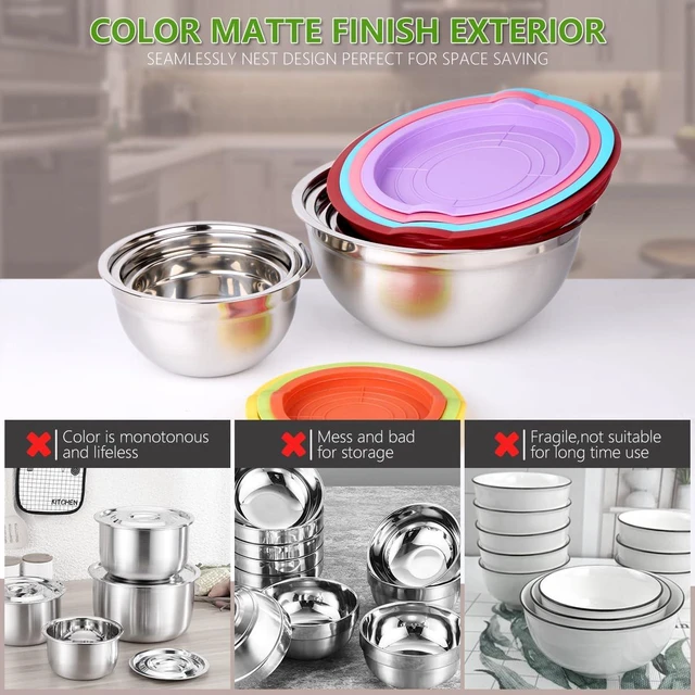 Alt view image 6 of 7 - Mixing Bowls with Lids Set, 25 PCS Colorful Mixing Bowl for Kitchen | Stainless Steel Nesting Bowls for Baking, Mixing, Serving & Prepping, Size 5, 3.7, 2.8, 2.3, 1.7, 1.1, 0.7QT, 11 Utensils