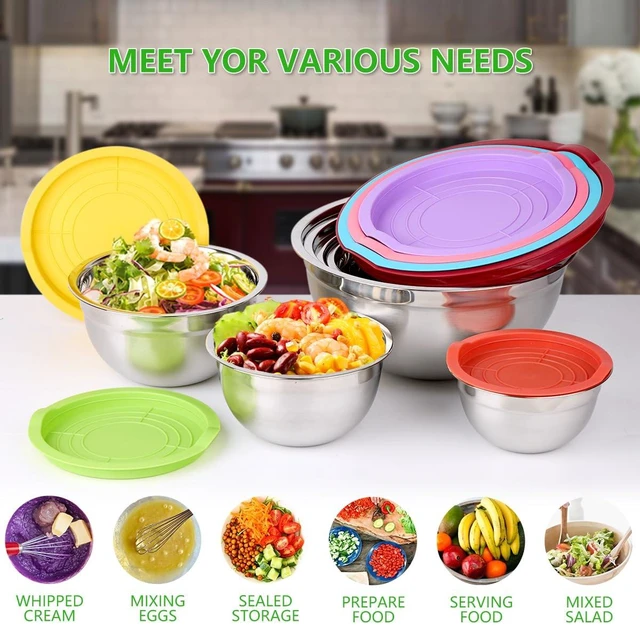 Alt view image 7 of 7 - Mixing Bowls with Lids Set, 25 PCS Colorful Mixing Bowl for Kitchen | Stainless Steel Nesting Bowls for Baking, Mixing, Serving & Prepping, Size 5, 3.7, 2.8, 2.3, 1.7, 1.1, 0.7QT, 11 Utensils