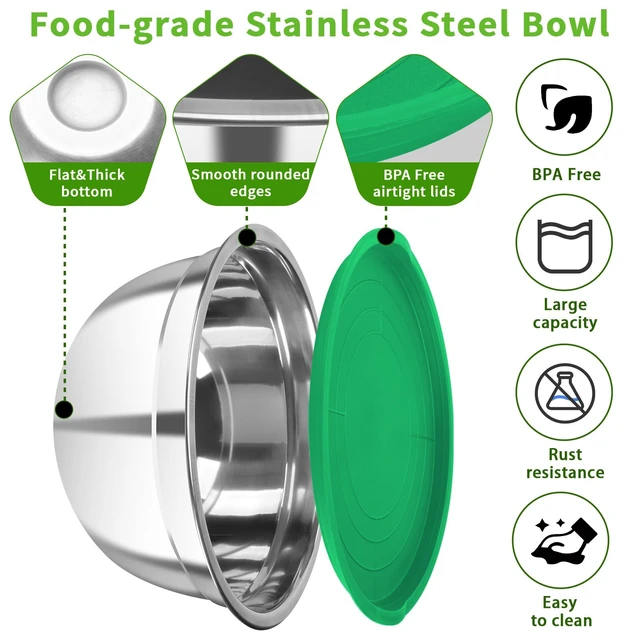 Alt view image 3 of 7 - Stainless Steel Mixing Bowls with Color Lids, 7-Piece Set | Includes 7 bowls (0.7-4.5 QT) with colorful lids, stackable stainless steel mixing bowls for baking, serving and storage