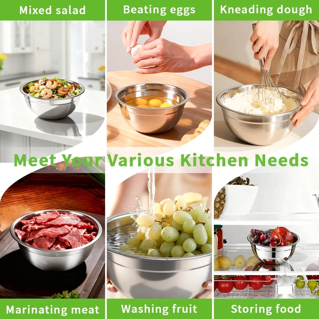 Alt view image 4 of 7 - Stainless Steel Mixing Bowls with Color Lids, 7-Piece Set | Includes 7 bowls (0.7-4.5 QT) with colorful lids, stackable stainless steel mixing bowls for baking, serving and storage