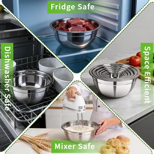 Alt view image 5 of 7 - Stainless Steel Mixing Bowls with Color Lids, 7-Piece Set | Includes 7 bowls (0.7-4.5 QT) with colorful lids, stackable stainless steel mixing bowls for baking, serving and storage