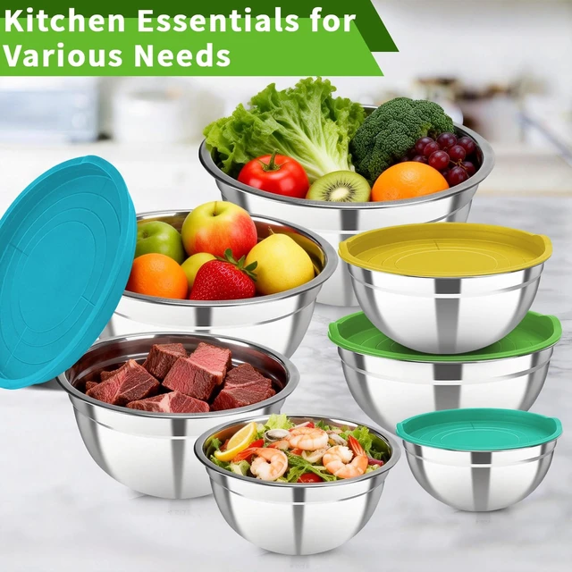 Alt view image 7 of 7 - Stainless Steel Mixing Bowls with Color Lids, 7-Piece Set | Includes 7 bowls (0.7-4.5 QT) with colorful lids, stackable stainless steel mixing bowls for baking, serving and storage