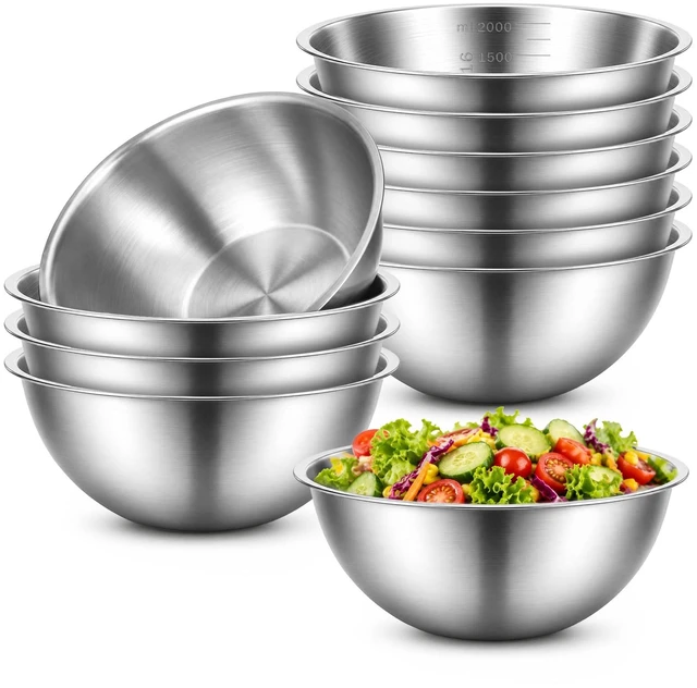 Main image of 12Pcs Stainless Steel Mixing Bowls with Graduations for Kitchen Home | Metal Serving Salad Bowls Reusable Baking Food Storage Containers for Baking Cooking Salads Soups Fruits Cereal Noodles