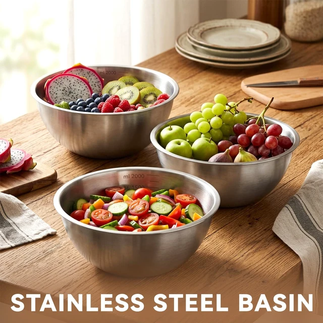 Alt view image 2 of 7 - 12Pcs Stainless Steel Mixing Bowls with Graduations for Kitchen Home | Metal Serving Salad Bowls Reusable Baking Food Storage Containers for Baking Cooking Salads Soups Fruits Cereal Noodles