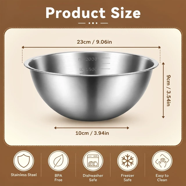 Alt view image 3 of 7 - 12Pcs Stainless Steel Mixing Bowls with Graduations for Kitchen Home | Metal Serving Salad Bowls Reusable Baking Food Storage Containers for Baking Cooking Salads Soups Fruits Cereal Noodles