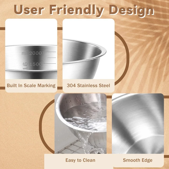 Alt view image 5 of 7 - 12Pcs Stainless Steel Mixing Bowls with Graduations for Kitchen Home | Metal Serving Salad Bowls Reusable Baking Food Storage Containers for Baking Cooking Salads Soups Fruits Cereal Noodles