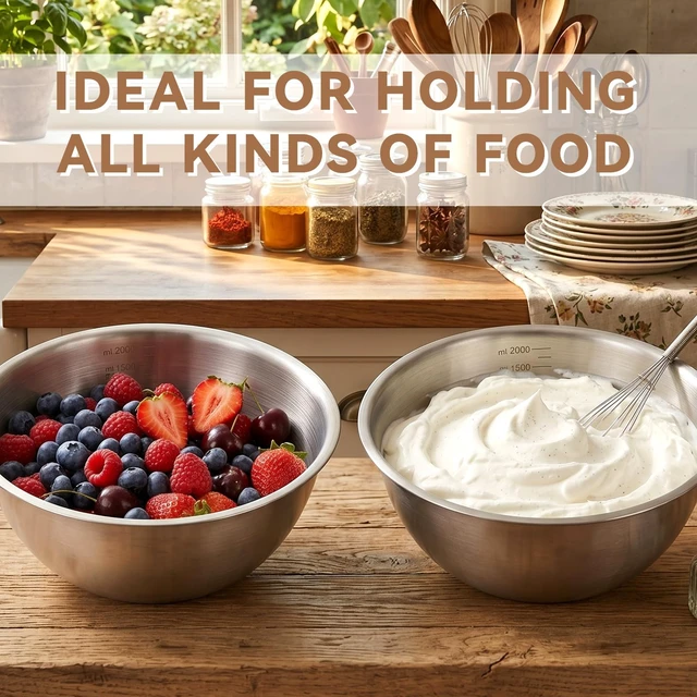 Alt view image 6 of 7 - 12Pcs Stainless Steel Mixing Bowls with Graduations for Kitchen Home | Metal Serving Salad Bowls Reusable Baking Food Storage Containers for Baking Cooking Salads Soups Fruits Cereal Noodles