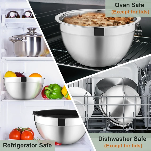 Alt view image 6 of 7 - Mixing Bowls with Lids Set of 6, Nesting Salad Bowl, Black | Stainless Steel Bowl & 3 Grater Attachments & Plastic Lid, For Prepping Baking Storing, Sizes with 4.6/2.6/2/1.5/1/0.7 QT