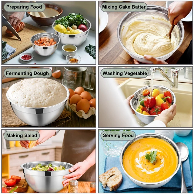 Alt view image 7 of 7 - Mixing Bowls with Lids Set of 6, Nesting Salad Bowl, Black | Stainless Steel Bowl & 3 Grater Attachments & Plastic Lid, For Prepping Baking Storing, Sizes with 4.6/2.6/2/1.5/1/0.7 QT