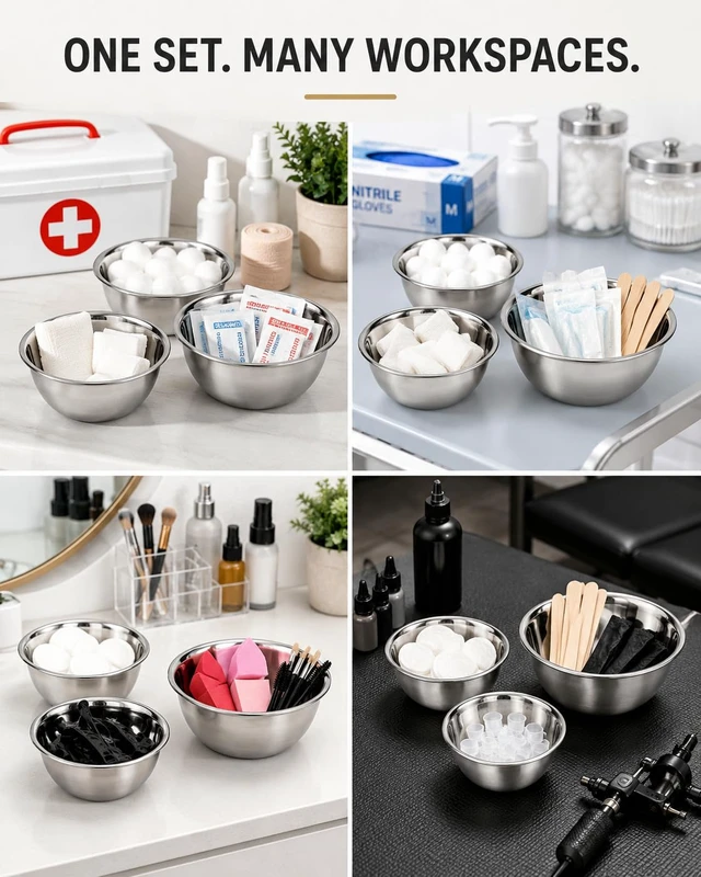 Alt view image 7 of 7 - 3 Pack Stainless Steel Mixing Bowls, Reusable Seamless Metal Bowls | Small Stackable Bowls for Baking Serving Cooking Food Prep & Dressings Fluid, Storage Dishwasher Safe 4. 7"/5. 5"/6. 3"