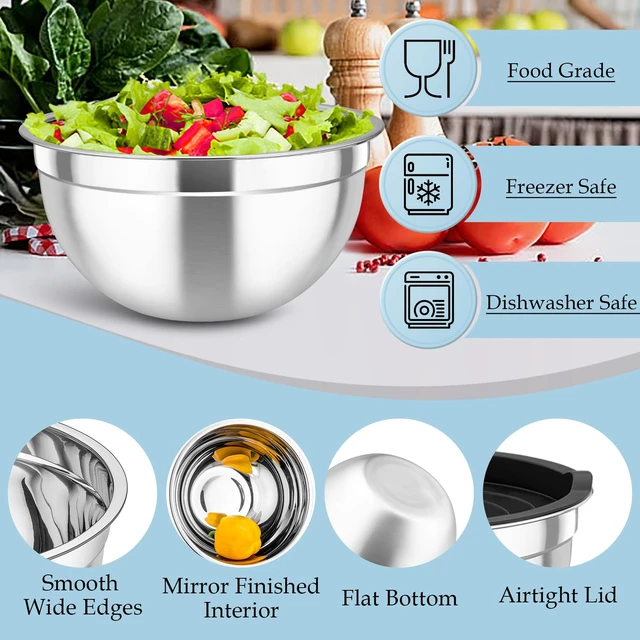 Alt view image 4 of 7 - Mixing Bowls, Stainless Steel Nesting Salad Bowls Set | Mixing Bowls with Lids & 3 Grater Attachments, For Mixing/Serving/Storing, Non-toxic & Long-lasting, 4.6/3/1.5 QT, Black