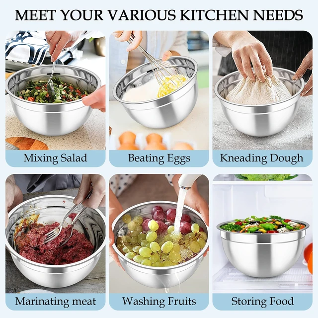 Alt view image 7 of 7 - Mixing Bowls, Stainless Steel Nesting Salad Bowls Set | Mixing Bowls with Lids & 3 Grater Attachments, For Mixing/Serving/Storing, Non-toxic & Long-lasting, 4.6/3/1.5 QT, Black