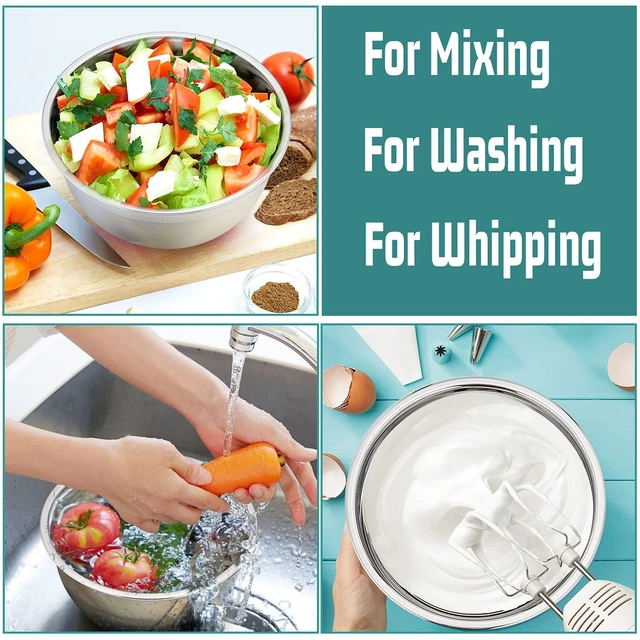 Alt view image 5 of 7 - Stainless Steel Mixing Bowls With Lids, Set of 6, Multicolor | Salad Nesting Mixing Bowls & Fitting Lids & Non-Slip Silicone Bottom, Ideal for Mixing, Storing, Size 0.7/1/1.5/2.5/3/4.6 Qt
