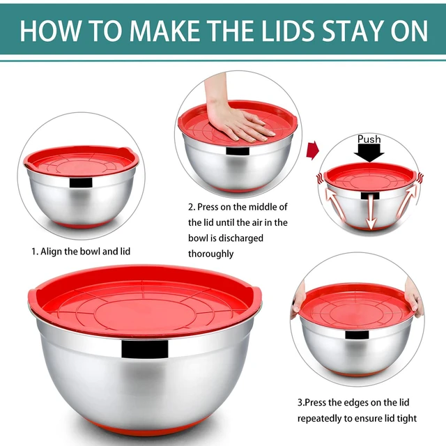 Alt view image 7 of 7 - Stainless Steel Mixing Bowls With Lids, Set of 6, Multicolor | Salad Nesting Mixing Bowls & Fitting Lids & Non-Slip Silicone Bottom, Ideal for Mixing, Storing, Size 0.7/1/1.5/2.5/3/4.6 Qt