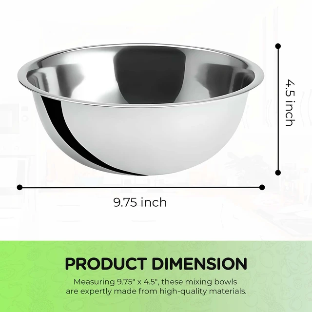 Alt view image 2 of 6 - 2-Pack 3 Quart Mixing Bowls | 9.75-Inch Stainless Steel | Professional Grade Flat Base Mixing Bowls for Home and Commercial Kitchens | Dishwasher Safe