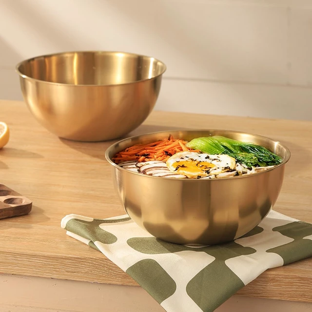 Alt view image 3 of 6 - Stainless Steel Salad Bowls Set of 2 Mixing Bowl with Measurement Markings, 4.23 Quart Gold Serving Bowls for Mixing, Cooking, Baking, Prepping and Home Kitchen