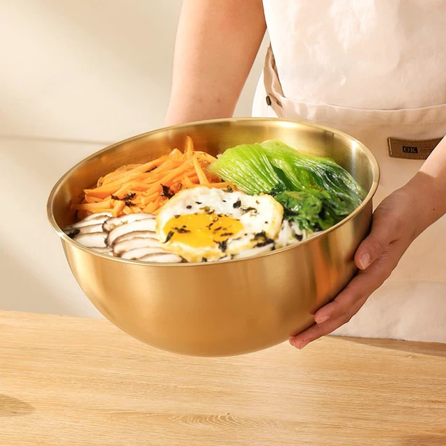 Alt view image 2 of 6 - Stainless Steel Salad Bowls Set of 2 Mixing Bowl with Measurement Markings, 4.23 Quart Gold Serving Bowls for Mixing, Cooking, Baking, Prepping and Home Kitchen