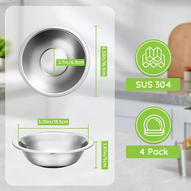 Alt view image 3 of 7 - 304(18/8) Stainless Steel Mixing Bowls for Kitchen, 4 Pack 6.3" 13.67 fl.oz Metal Mixing Bowls Set Stackable for Baking Serving Cooking Food Prep Storage Dishwasher Safe Lightweight