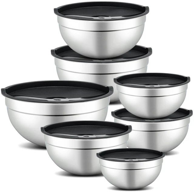 Main image of 7 Piece Mixing Bowls with Lids Set - Mixing Bowls Stainless Steel Bowls for Kitchen Baking, Size 0.7, 1.1, 1.5, 2.1, 3.5, 4, 4.5QT, Baking Bowl for Food Preparation, Mixing and Serving Foods