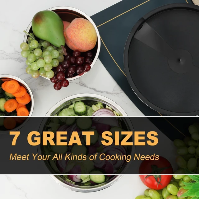 Alt view image 4 of 7 - 7 Piece Mixing Bowls with Lids Set - Mixing Bowls Stainless Steel Bowls for Kitchen Baking, Size 0.7, 1.1, 1.5, 2.1, 3.5, 4, 4.5QT, Baking Bowl for Food Preparation, Mixing and Serving Foods