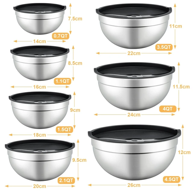 Alt view image 3 of 7 - 7 Piece Mixing Bowls with Lids Set - Mixing Bowls Stainless Steel Bowls for Kitchen Baking, Size 0.7, 1.1, 1.5, 2.1, 3.5, 4, 4.5QT, Baking Bowl for Food Preparation, Mixing and Serving Foods