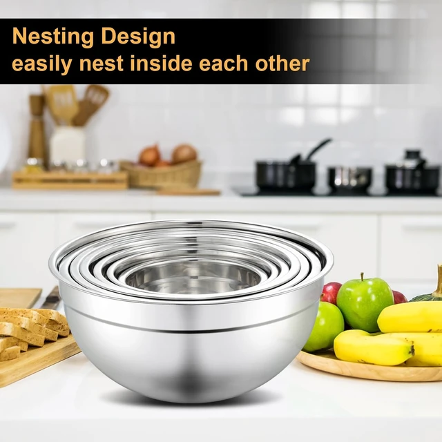 Alt view image 7 of 7 - 7 Piece Mixing Bowls with Lids Set - Mixing Bowls Stainless Steel Bowls for Kitchen Baking, Size 0.7, 1.1, 1.5, 2.1, 3.5, 4, 4.5QT, Baking Bowl for Food Preparation, Mixing and Serving Foods