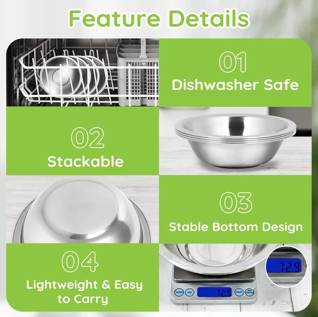 Alt view image 5 of 7 - 304(18/8) Stainless Steel Mixing Bowls for Kitchen, 4 Pack 6.3" 13.67 fl.oz Metal Mixing Bowls Set Stackable for Baking Serving Cooking Food Prep Storage Dishwasher Safe Lightweight