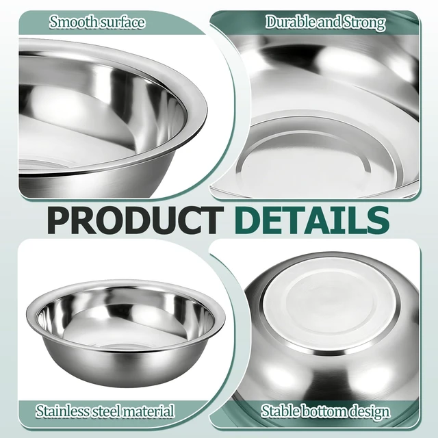 Alt view image 3 of 7 - 4 Pcs Stainless Steel Mixing Bowls, 13 Inch Diameter Extra Large Salad Basin Durable Metal Bowls for Kitchen Dishwasher Safe Mirror Finish