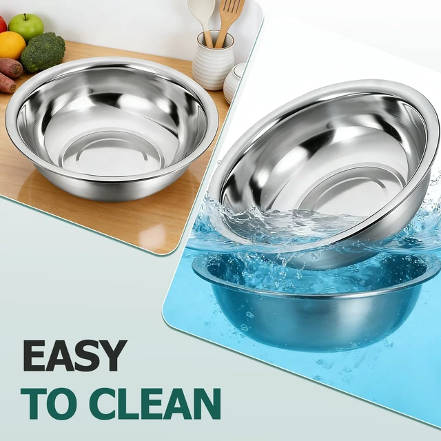 Alt view image 4 of 7 - 4 Pcs Stainless Steel Mixing Bowls, 13 Inch Diameter Extra Large Salad Basin Durable Metal Bowls for Kitchen Dishwasher Safe Mirror Finish