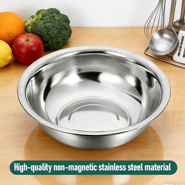 Alt view image 6 of 7 - 4 Pcs Stainless Steel Mixing Bowls, 13 Inch Diameter Extra Large Salad Basin Durable Metal Bowls for Kitchen Dishwasher Safe Mirror Finish