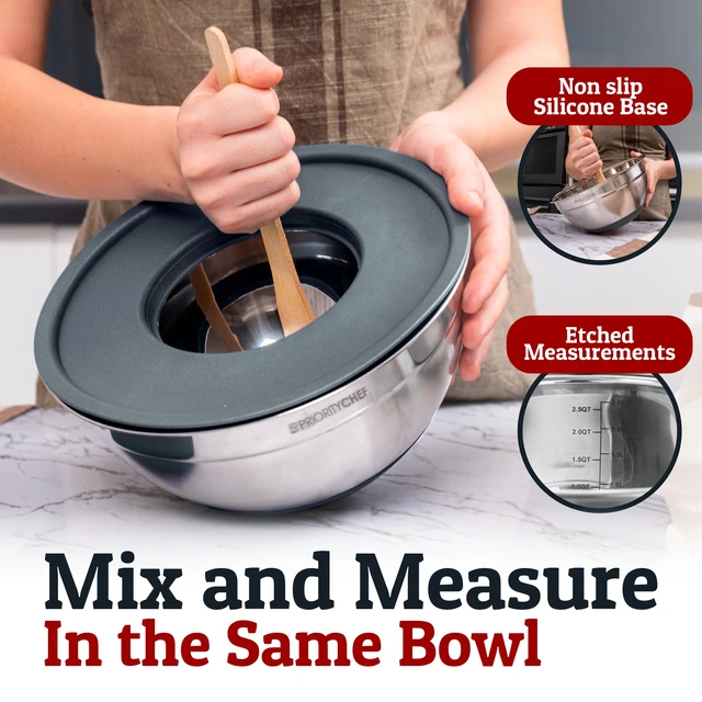 Alt view image 2 of 7 - 6pc Stainless Steel Mixing Bowls with Lids Set, 7 Qt, Grey | Non-Slip Nesting Bowls, 3 Graters and Interior Measurement Marks; For Meal Prep, Baking and Airtight Fridge Storage