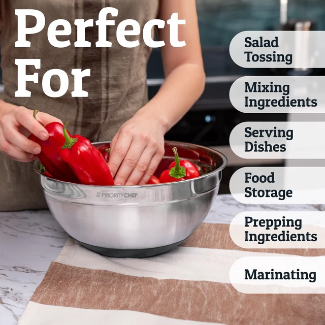 Alt view image 4 of 7 - 6pc Stainless Steel Mixing Bowls with Lids Set, 7 Qt, Grey | Non-Slip Nesting Bowls, 3 Graters and Interior Measurement Marks; For Meal Prep, Baking and Airtight Fridge Storage