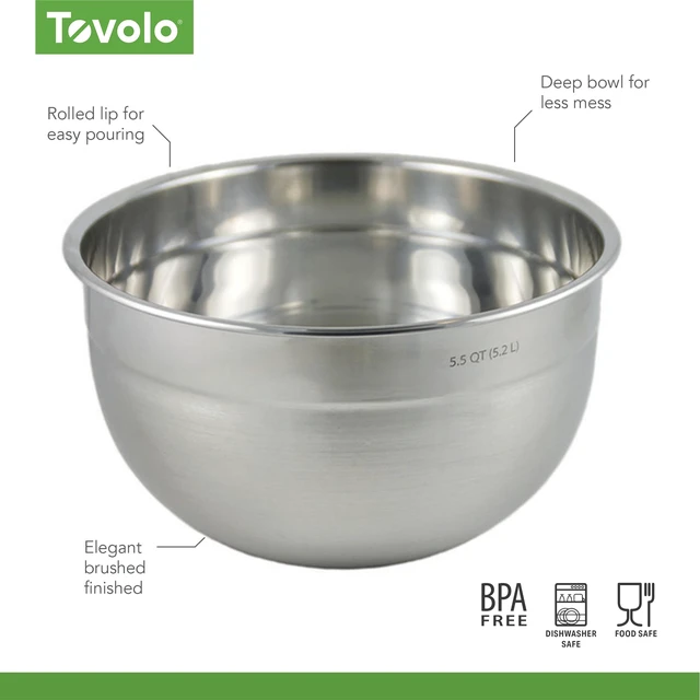 Alt view image 6 of 6 - Large Stainless Steel Mixing Bowl 5.5 Quart Metal Mixing Bowl for Baking Kitchen Prep with Easy Pour Rounded Lip, Dishwasher Safe Deep Bowl for Salads, Popcorn, Kneading Bread Dough