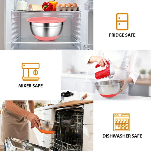Alt view image 5 of 7 - Mixing Bowls with Airtight Lids, 18pcs Stainless Steel Mixing Bowls Set | Nesting Non-slip Silicone Bowls Bottom, Size 4.5, 3.6, 2.7, 2.1, 1.7, 1.1, 0.7 qt, Fit for Mixing & Serving(Colorful )