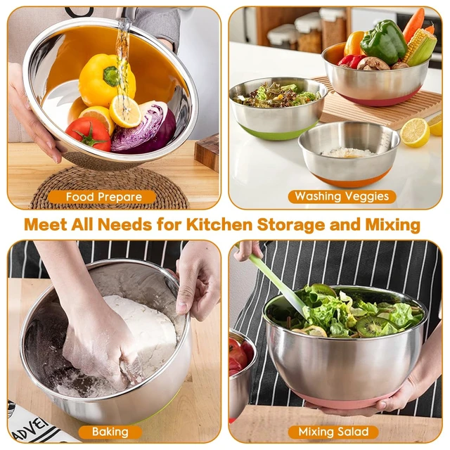 Alt view image 6 of 7 - Mixing Bowls with Airtight Lids, 18pcs Stainless Steel Mixing Bowls Set | Nesting Non-slip Silicone Bowls Bottom, Size 4.5, 3.6, 2.7, 2.1, 1.7, 1.1, 0.7 qt, Fit for Mixing & Serving(Colorful )