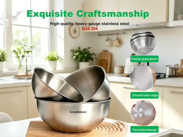 Alt view image 2 of 5 - Stainless Steel Mixing Bowls Set of 3,Salad Prep & Cooking,Food Grade 304,Dishwasher Safe for Baking