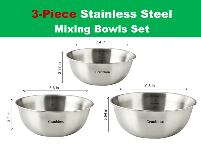 Alt view image 3 of 5 - Stainless Steel Mixing Bowls Set of 3,Salad Prep & Cooking,Food Grade 304,Dishwasher Safe for Baking