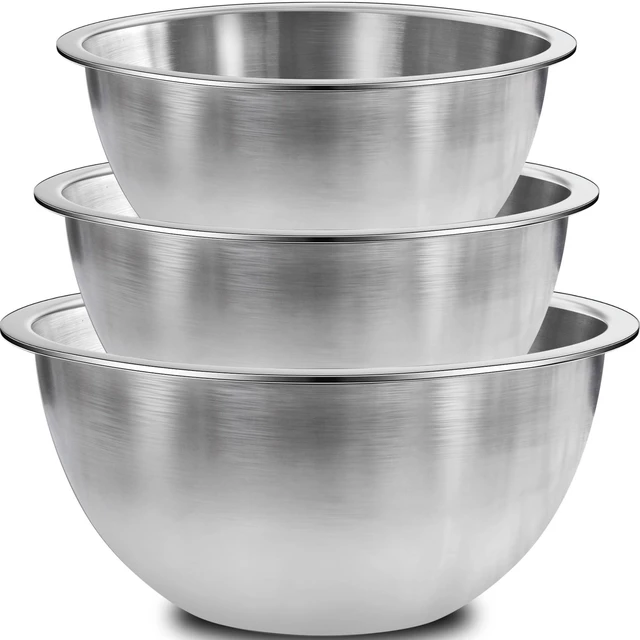 Main image of Stainless Steel Mixing Bowls, Large Bowl Set of 3 | Big Metal Bowl 5QT + 3QT + 1.6QT for Kitchen, Salad, Prep, Serving, Food Storage & Cooking