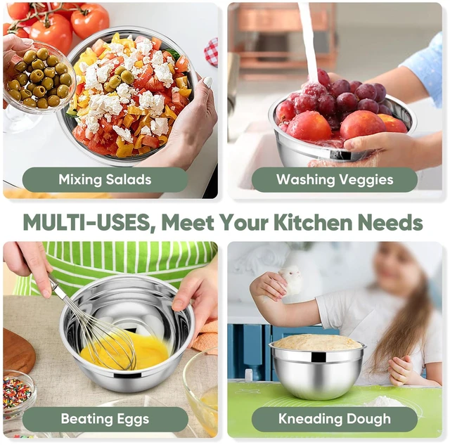 Alt view image 5 of 7 - Mixing Bowls Set of 5, Stainless Steel Metal Salad Bowls with Lids | 4.5/3/1.5/1/0.7 QT, Nesting Bowls, Ideal for Mixing Prepping Serving, Non-Toxic & Sturdy, Airtight Lid & Easy Clean, Khaki