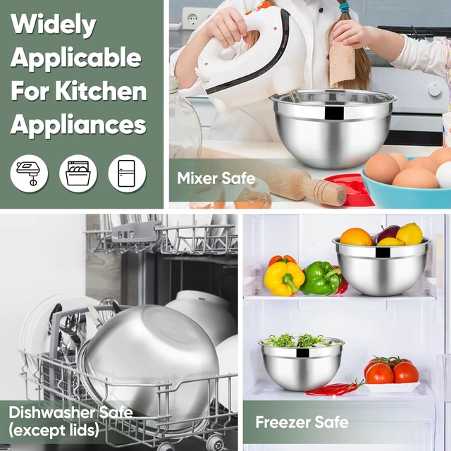 Alt view image 7 of 7 - Mixing Bowls Set of 5, Stainless Steel Metal Salad Bowls with Lids | 4.5/3/1.5/1/0.7 QT, Nesting Bowls, Ideal for Mixing Prepping Serving, Non-Toxic & Sturdy, Airtight Lid & Easy Clean, Khaki
