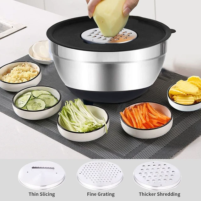 Alt view image 2 of 6 - Rottay 20PCS Stainless Steel Mixing Bowls with Airtight Lids Set | Includes 3 Grater Attachments and Non-Slip Bottoms with Size 7, 4, 3, 2, 1.5, 1QT Nesting Bowls for Baking, Meal Prep