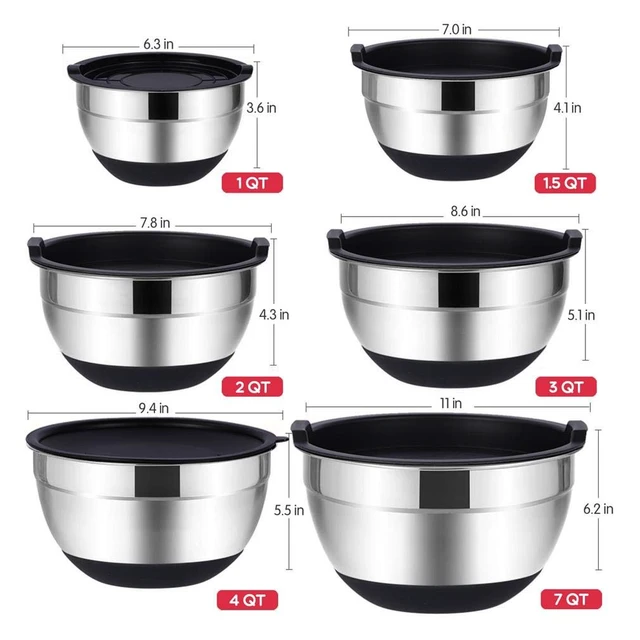 Alt view image 5 of 6 - Rottay 20PCS Stainless Steel Mixing Bowls with Airtight Lids Set | Includes 3 Grater Attachments and Non-Slip Bottoms with Size 7, 4, 3, 2, 1.5, 1QT Nesting Bowls for Baking, Meal Prep