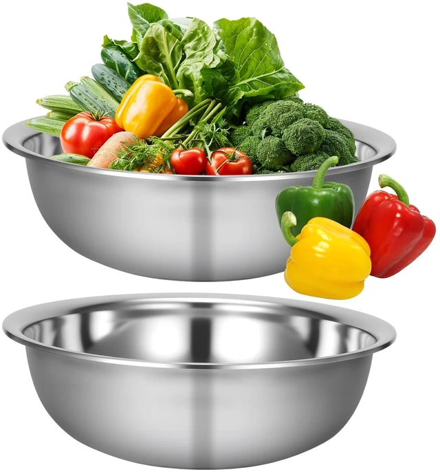Main image of 2 Pack 14 Quart Large Mixing Bowl Stainless Steel Oversized Serving Bowl, All Purpose Steel Bowl Metal Flat Bottom Bowl for Baking Cooking Meal Prep Marinating