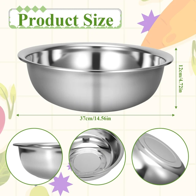 Alt view image 2 of 7 - 2 Pack 14 Quart Large Mixing Bowl Stainless Steel Oversized Serving Bowl, All Purpose Steel Bowl Metal Flat Bottom Bowl for Baking Cooking Meal Prep Marinating